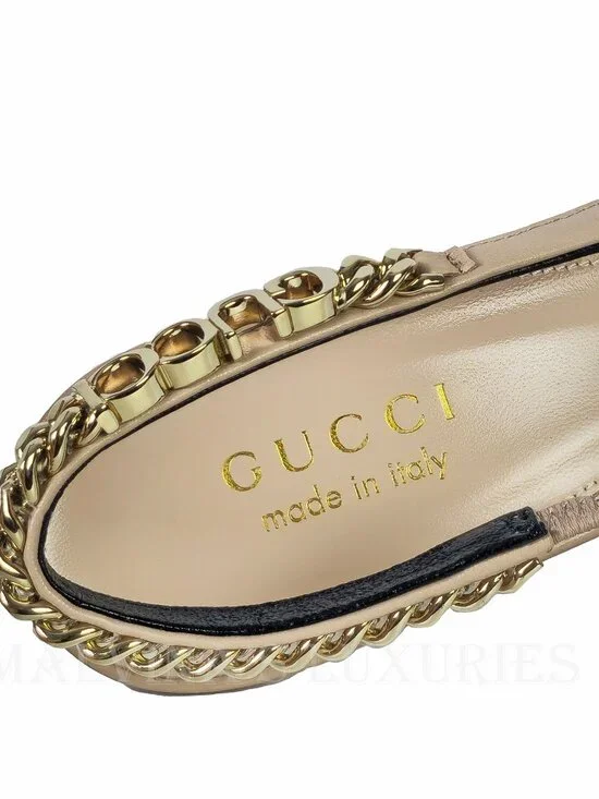 GUCCI SHOES SIGNORIA LEATHER w LOGO CHAIN SLINGBACK PUMPS sz 38.5 8.5 - Picture 11 of 16